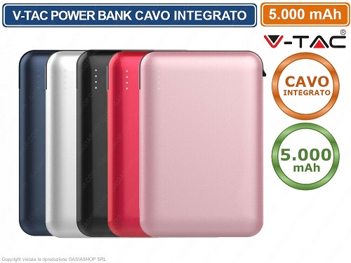 Power Bank 5000mAh Rosa con Cavo Micro USB